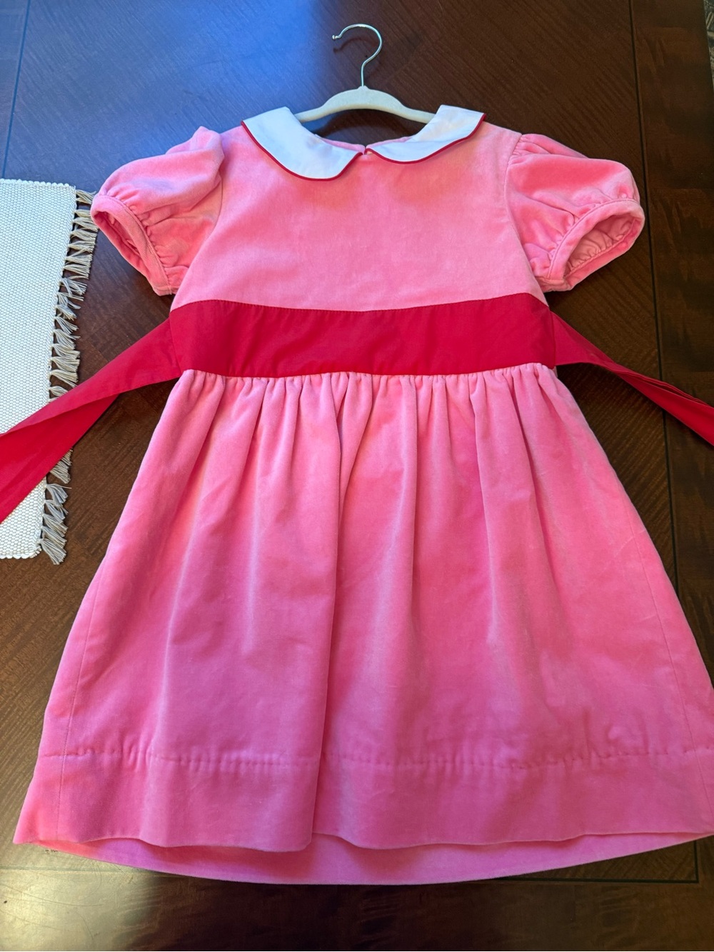 The Beaufort Bonnet Company Pink Dress with White Peter Pan Collar and Red Sash